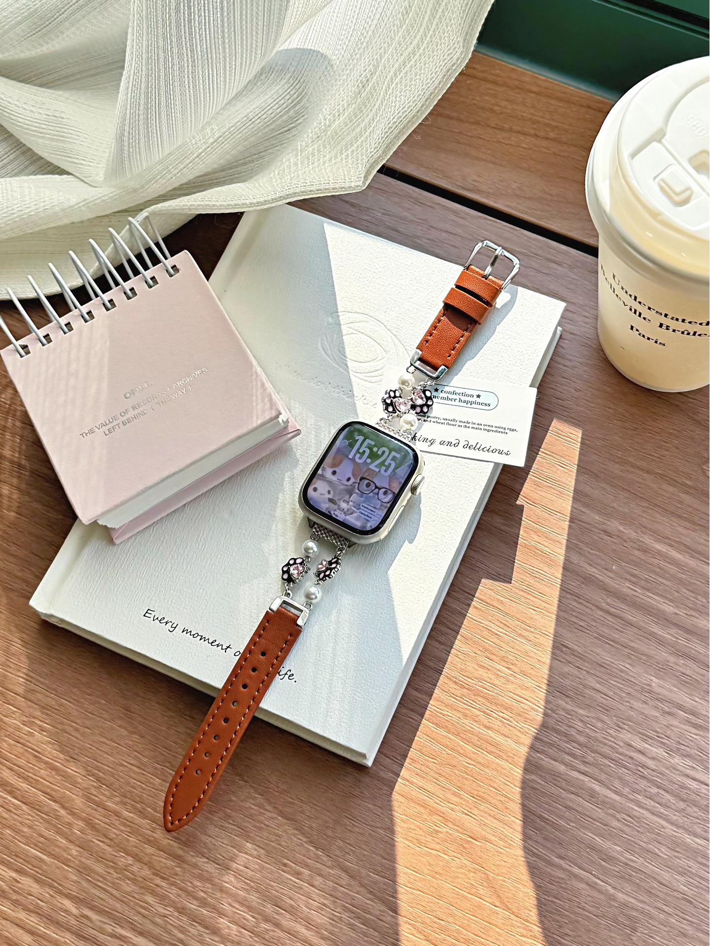 

Перловий шкіряний ремінець з котячою лапкою для Apple Watch Series 11, Xiaomi Band 8/9/10, Huawei Fit. Apple 44/45/46/49MM