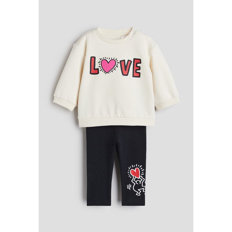 

Детская одежда HM Костюм для младенца (девушка) Летний мягкий удобный костюм из двух частей с принтом, толстовка с длинными рукавами и брюки с принтом 1089774 Cream/Keith Haring 66/48