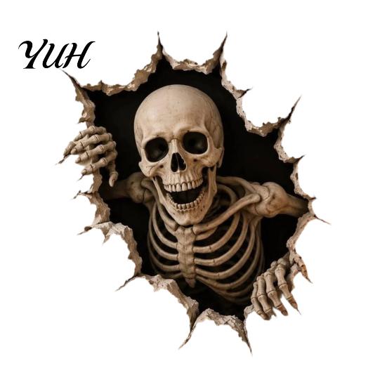 DIY Halloween Props 3D Break-in Wall Sticker, Realistic Haunted House Decal, Removable Creepy Doorway Decorations PVC Mural for Living Room