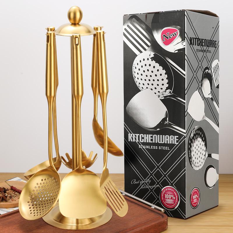 Stainless Steel Spatula Kitchen Cooking Tools Cooking Spatula Spoon Fishing Spoon Big Leak Set Golden Gift Set