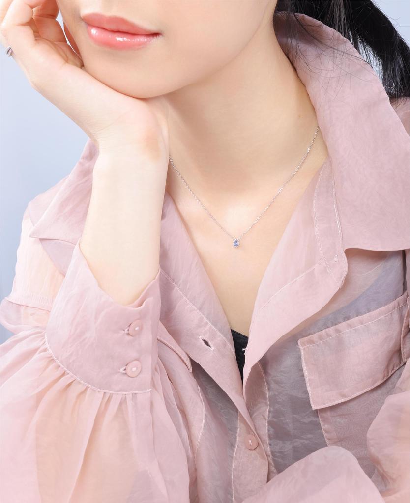 925 Silver Single Blue Diamond Drop Necklace ERP [lady Like]