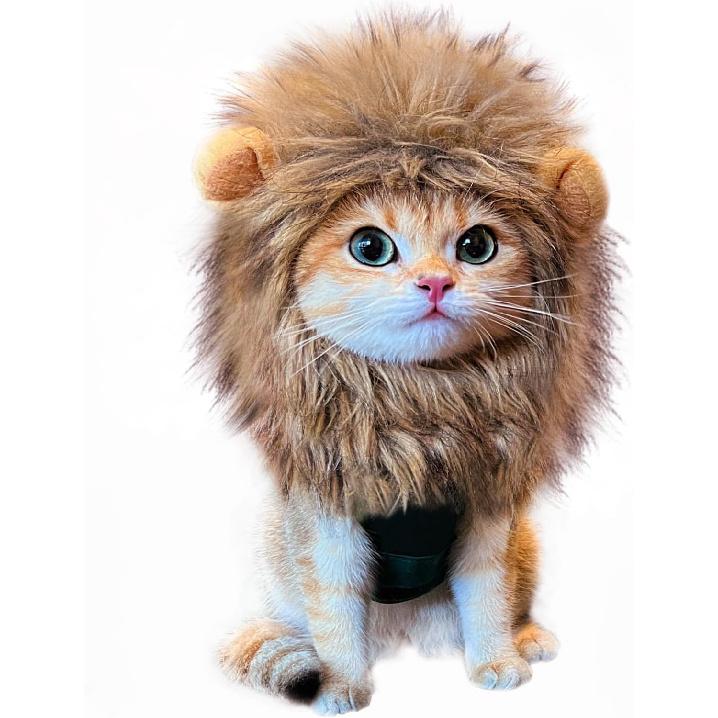Lion Mane Wig for Cat Costume Pet Adjustable Washable Comfortable Fancy Lion Hair Cat Clothes Dress for Halloween Christmas Easter Festival Party