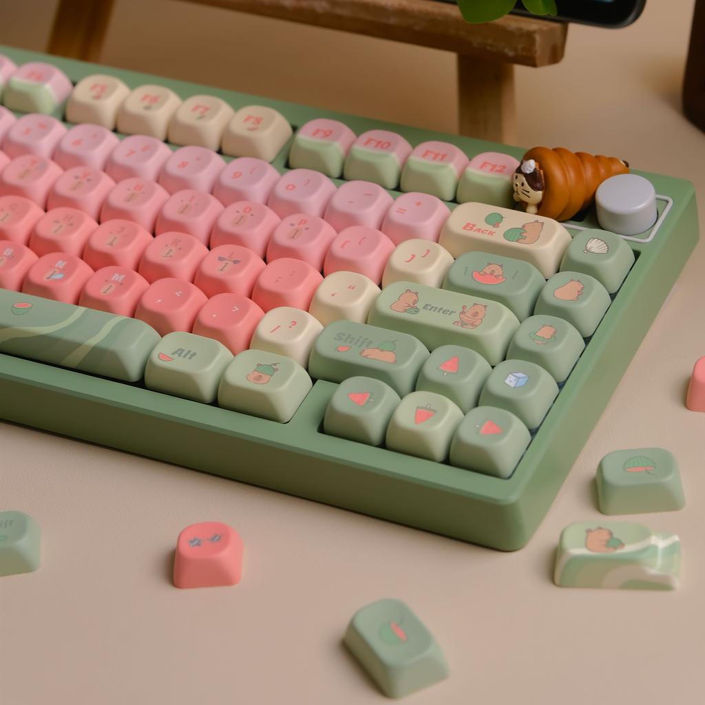 MOA Capybara Watermelon Profile Keycaps, 131 Keys, Dye-Sub PBT, pro mechanické klávesnice Gateron a Cherry MX