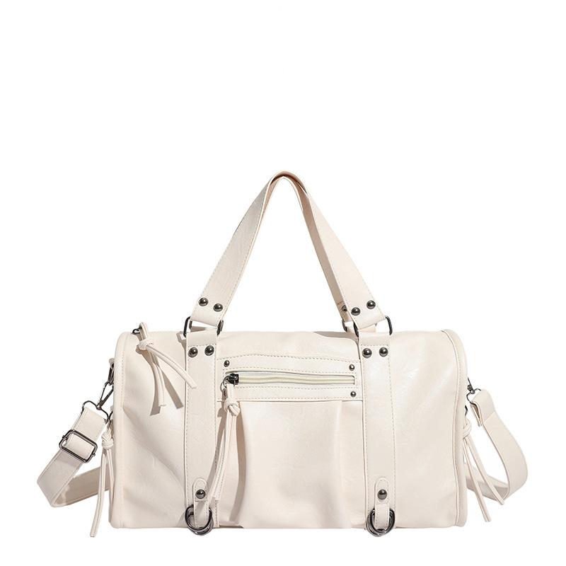 Faux Leather Duffel Bag Women s Fashion Shoulder Tote with Front Zip Pocket белый