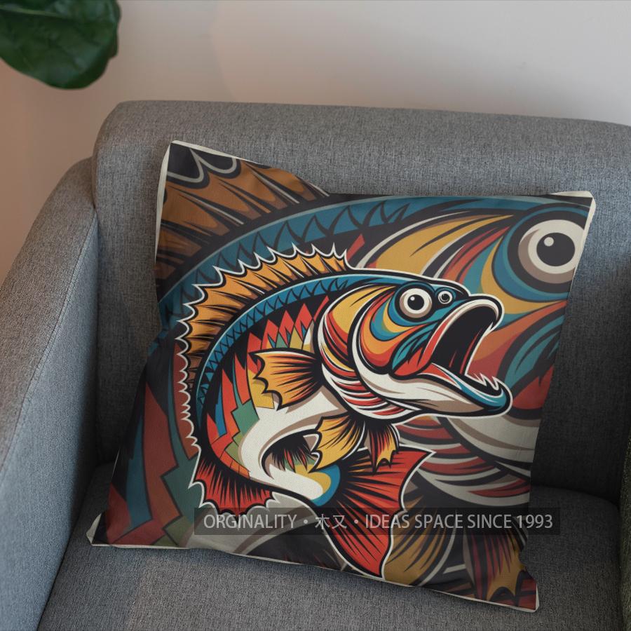 2D Buntes Fischmuster Kissenbezug Muster Kissenbezug Geeignet für Sofa Schlafzimmer Auto Kissenbezug