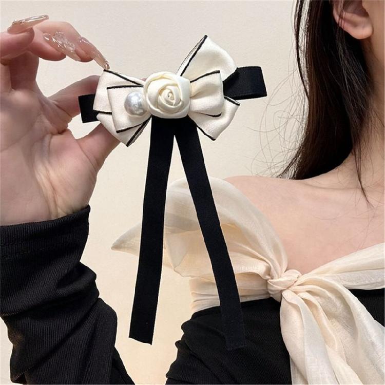 Womens Ribbon Bowtie Brooch Pin Student Uniform Pre Tied Necktie Clip Camellia Pearls Bowknot Corsage Shirt Jabot Collar
