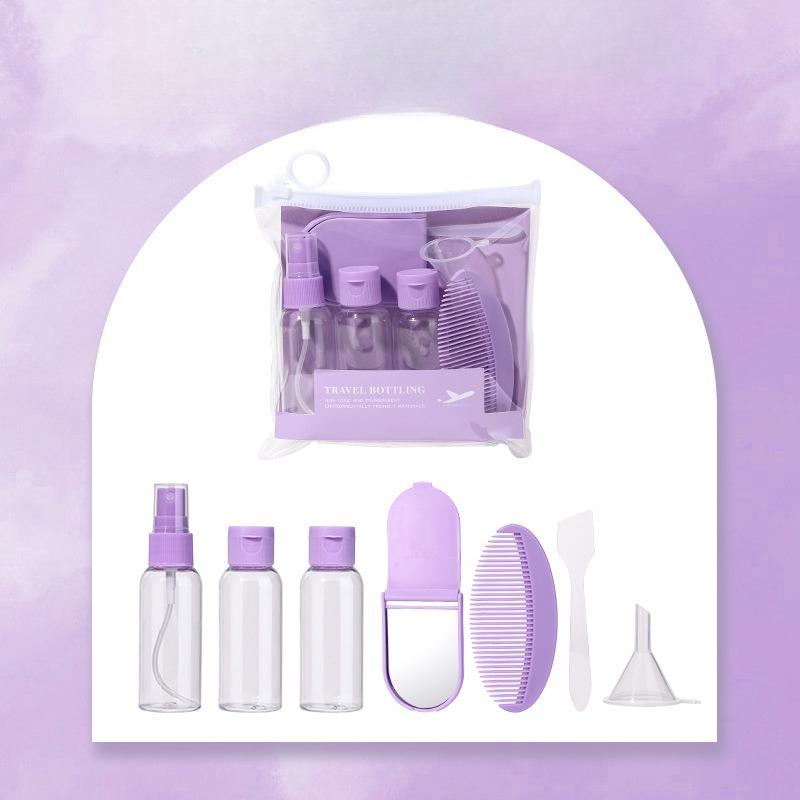 Set de Botellas Vacías de Viaje Set de 7 Piezas, Botellas para Sub-envasado de Cosméticos Espejo de Maquillaje Portátil Set de Peine