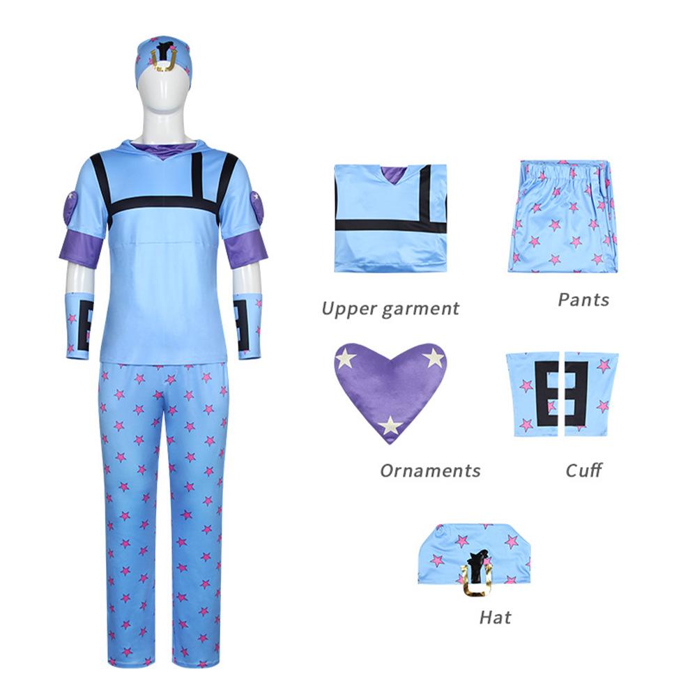 Anime Cosplay Costume Set Blue Short-sleeve Shirt Pants Gloves And Headscarf Set Anime Convention Clothes Halloween Costume