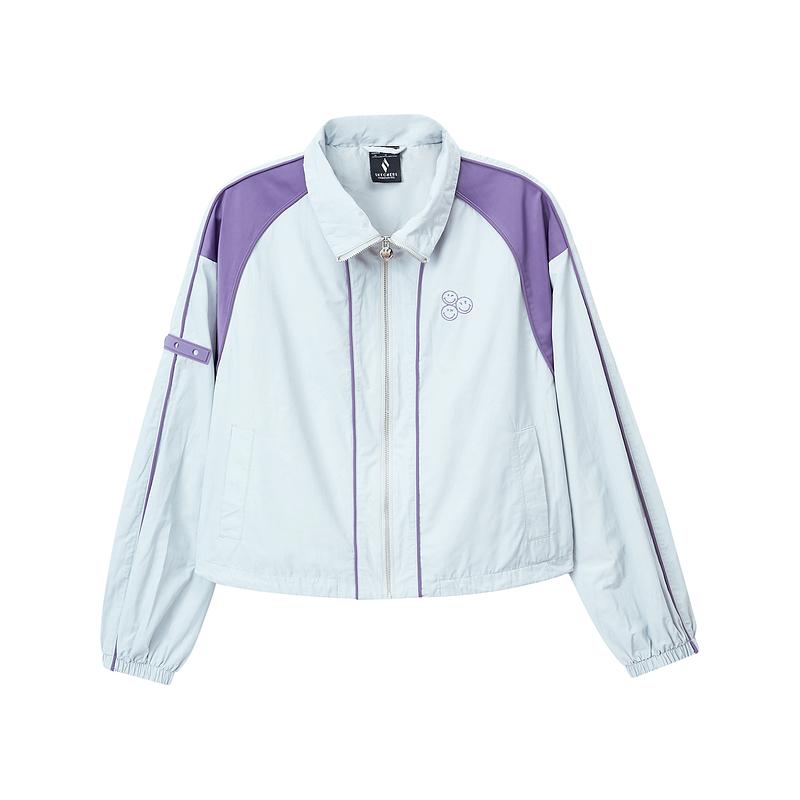 Skechers X SmileyWorld Collaboration Windproof Warm Lightweight Color Block Jacket Women Jacket High-Rise-Gray L324W101-004T M
