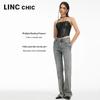 Jinyujie Women's Vintage Mid-High Waist Slim Fit Bootcut Stretch Jeans