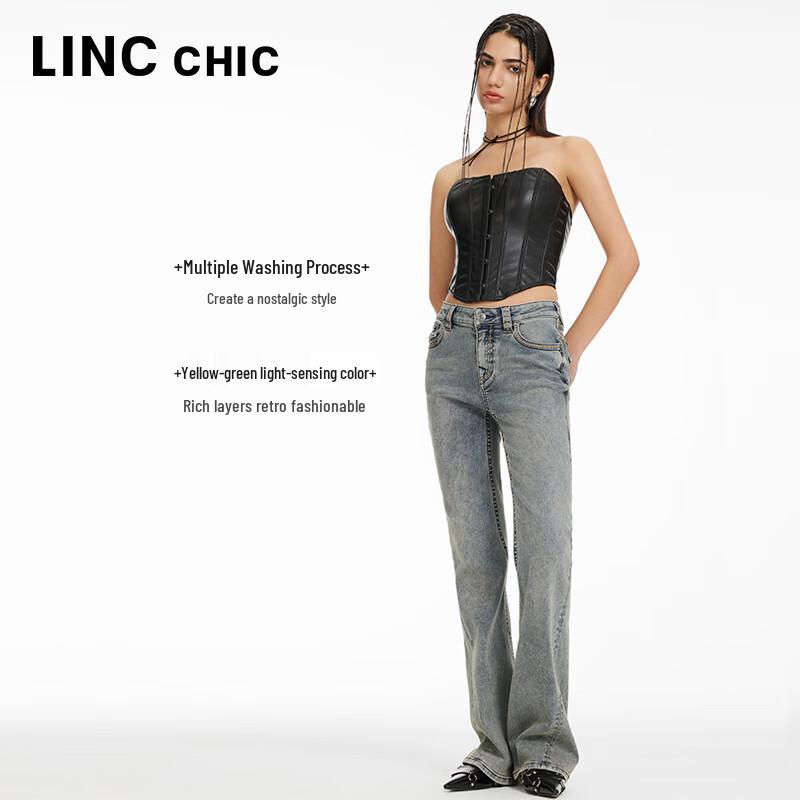Jinyujie Women's Vintage Mid-High Waist Slim Fit Bootcut Stretch Jeans