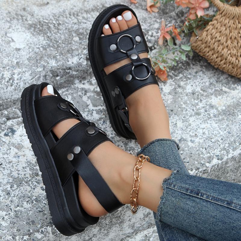 Nouvelles Sandales à Plateforme Épaisses pour Femmes 2024 Sandales Compensées à Sangle à Boucle pour Femme Semelle Épaisse Antidérapante Romen Plage Sandalias Mujer