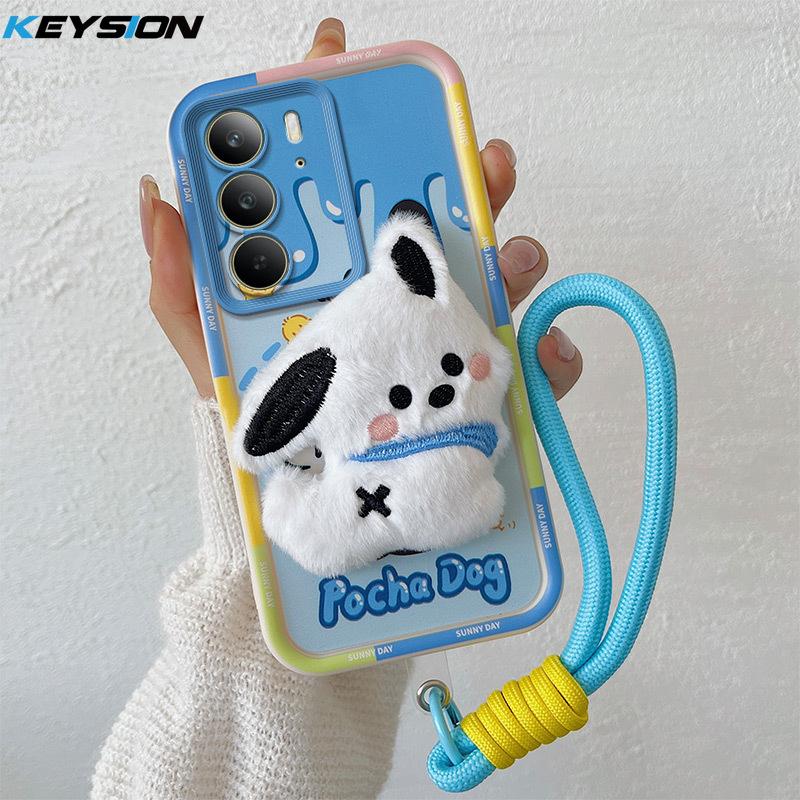 

KEYSION Милый 3D мультяшный плюшевый чехол для Realme C75x со шнурком Мягкий силиконовый противоударный чехол для телефона OPPO Realme 14x 5G for Realme 14x 5G