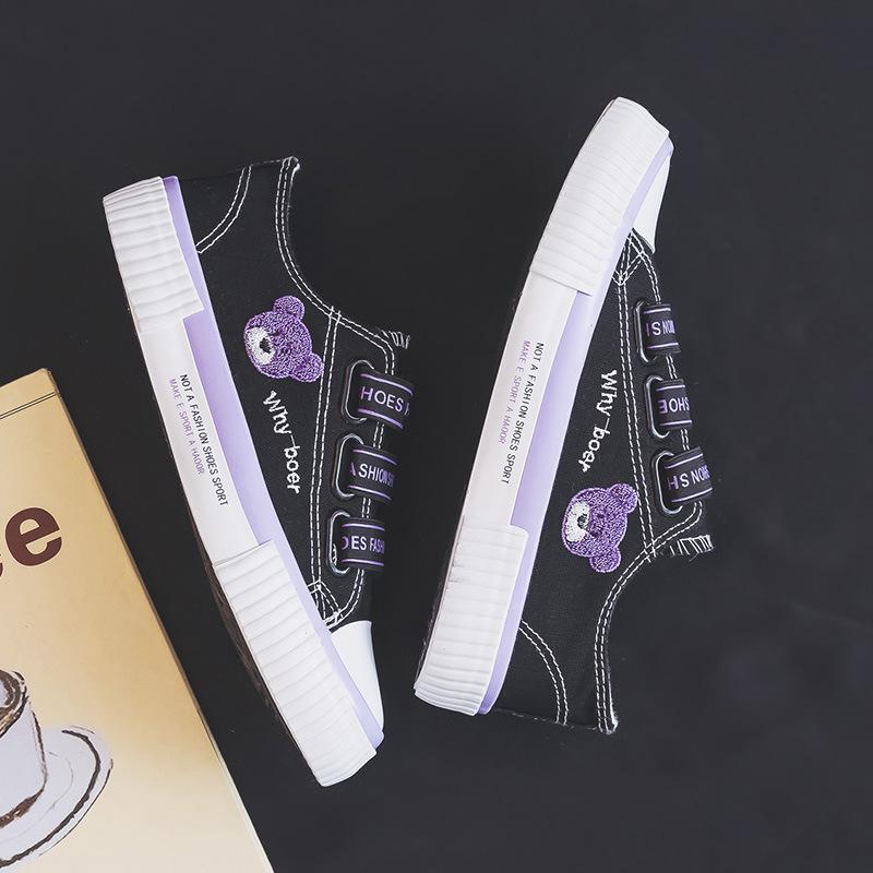 Elastic band bear canvas shoes women's versatile lazy one-pedal board shoes low-top casual shoes