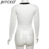 BITCED Autumn Women's Solid-Colour Slim-Fit Cropped V-Neck Long-Sleeved Printed Top