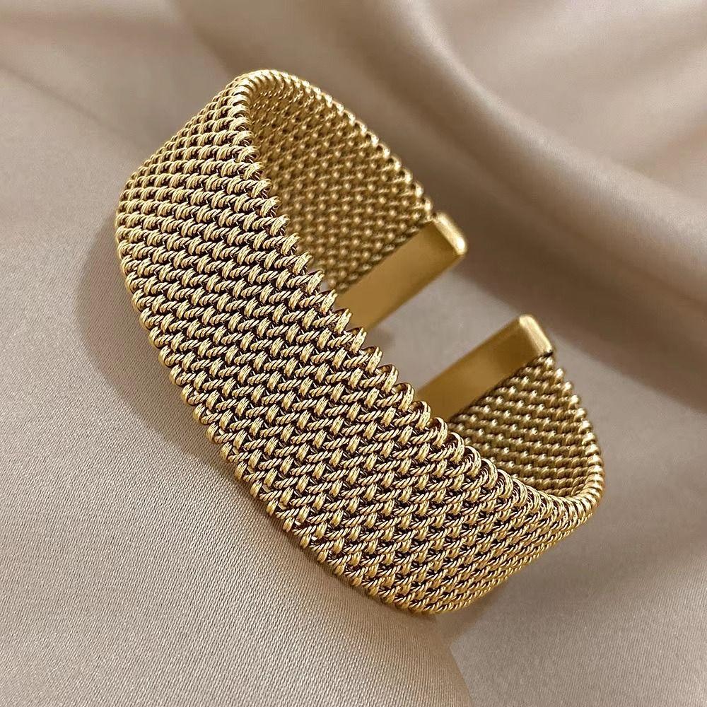 Vintage Weave Cuff Bracelet Waterproof Braided Mesh Bracelet Open Cuff Bangle  Men Jewelry