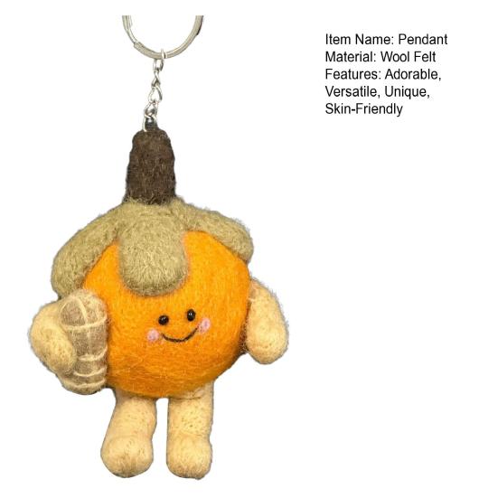 Yousheng Handmade Wool Felt Keychain Persimmon Peanut Figurine Bag Charm with Smile Face Cute Good Luck Pendant Soft Fluffy Decoration
