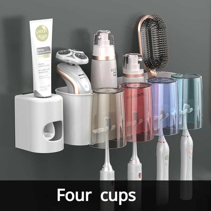 

Держатель для зубных щеток, место для хранения в домашней ванной комнате, настенное крепление, неперфорированная зубная паста, держатель для жидкости для полоскания рта Two Cups