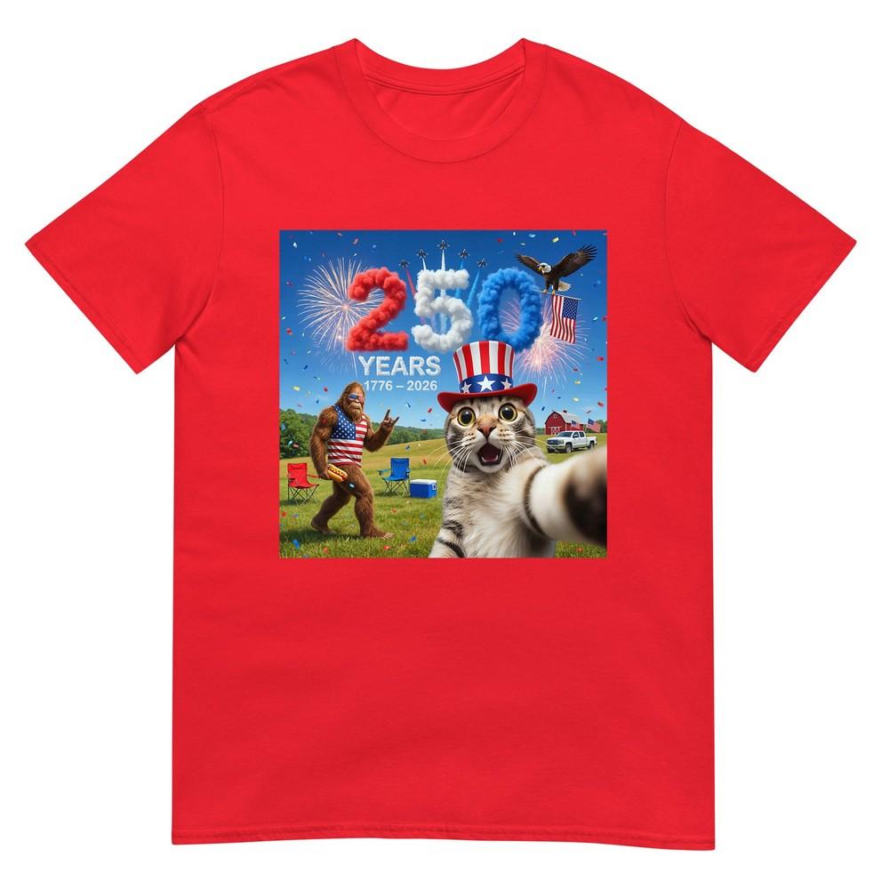 Patriotic Cat Selfie Bigfoot 250th Anniversary 17762026 Usa Tshirt S