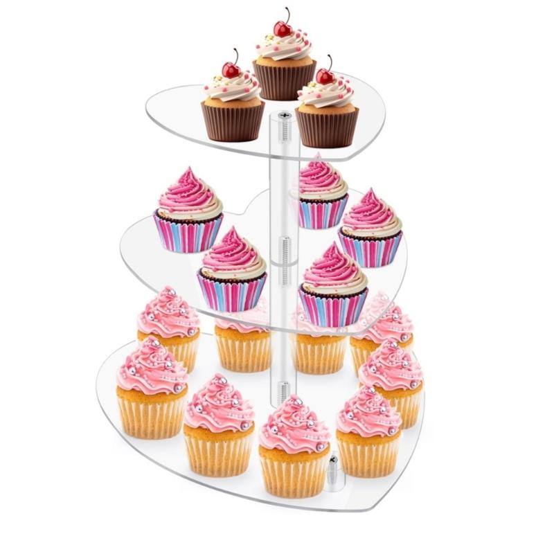 Elegant 3 Layers Heart Shaped Cupcake Holder for Weddings and Celebration Acrylic Dessert Display Stand Cake Organizer