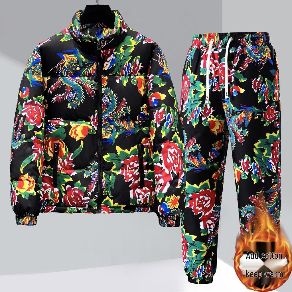 Set cu cuvertură din bumbac cu flori din Nord-Est - Tendința iernii 2025 Brand celebru Cuvertură groasă și pantaloni