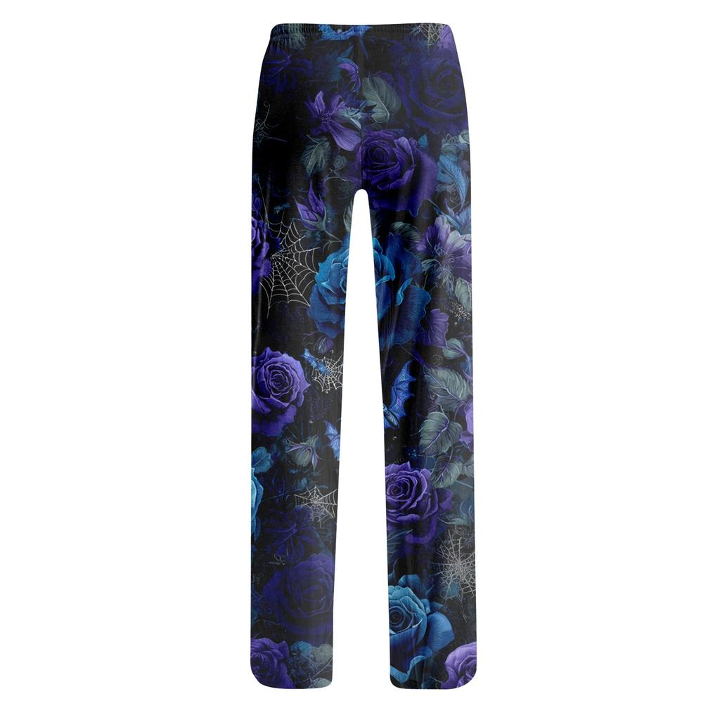 Women Loose Fit Halloween Themed Printed Casual Pants Elastic Waist Relaxed Trousers for Daily Wear Home Lounge