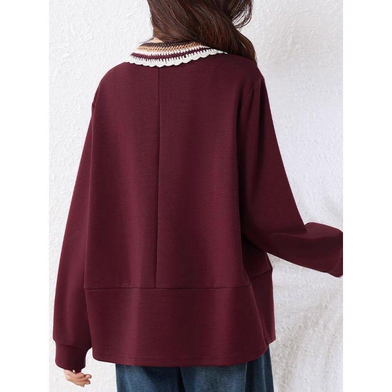 Mid-length Fashionable POLO Collar Sweatshirt Autumn and Winter Loose Age-reducing Long-sleeved Top