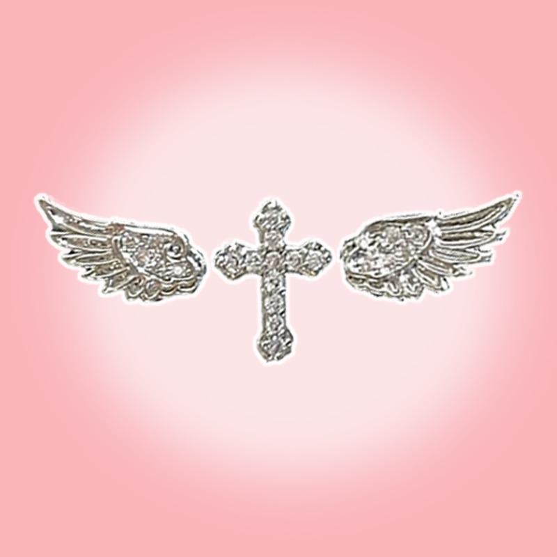Shiny Stud Earrings for Women Girls Wing Shape Ear Studs Ear Piercing Fashion Cute Jewelry Gifts Punk Gothic Cross Decoration