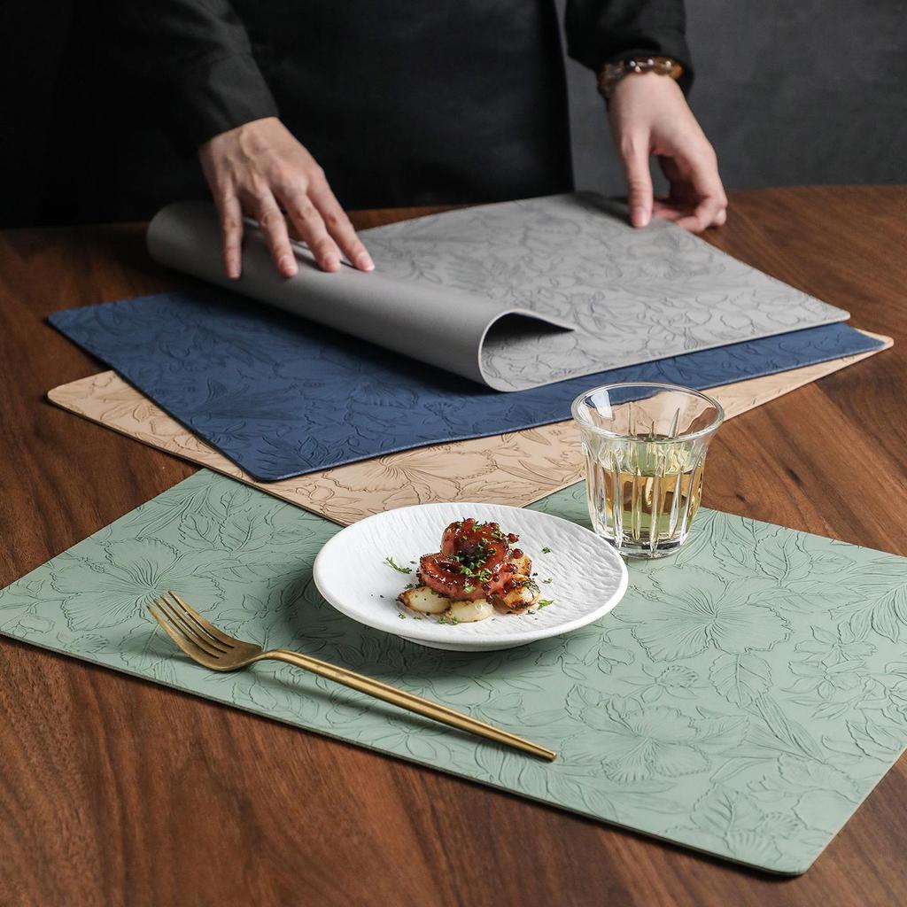 Vintage French PVC Leather Non-Slip Heat-Resistant Carved Placemat