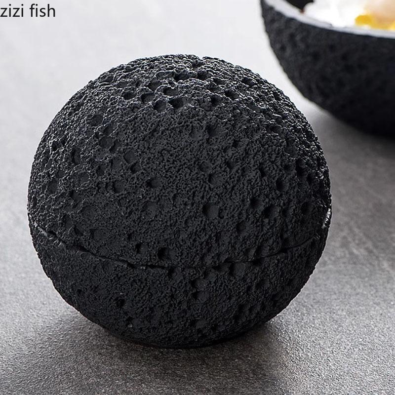 Bol en céramique à texture météorite créative avec couvercle, bol à dessert, bol à sushi, bols à glace sèche, vaisselle de spécialité pour restaurant