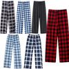 Europejskie i Amerykańskie Damskie Spodnie do Spania w Kratę - Luźny Krój ze Sznurkiem