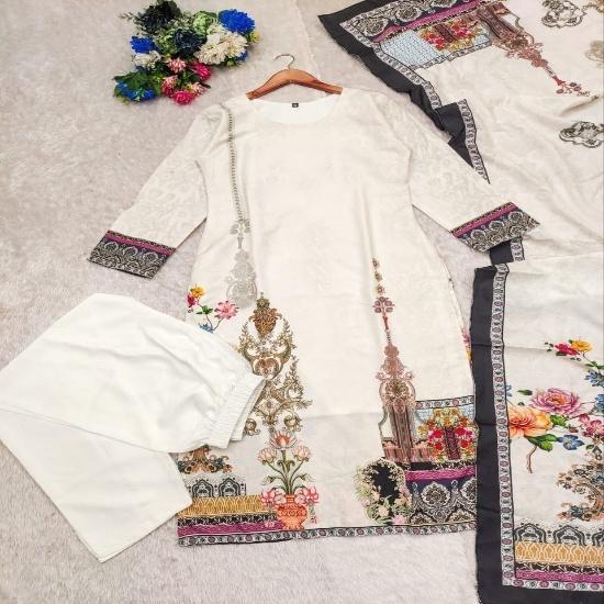 

Elegant Off-White Digital Printed Lawn 3-Piece Suit with Dupatta M брудно-білий