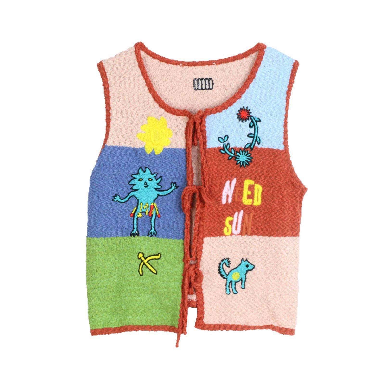 

Вязаный жилет Mori Girl с цветочным колор-блоком - Милый, без рукавов, кардиган, омолаживающий Small