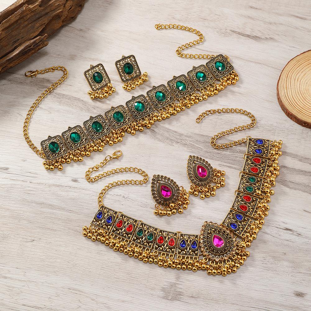 Elegant Rhinestone Tassel Necklace & Earrings Set: Ethnic Indian Retro Style Accessories for Women