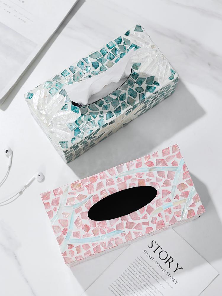 Luxury Natural Seashell Decor Tissue Box Creative Home Storage for Living Room Table