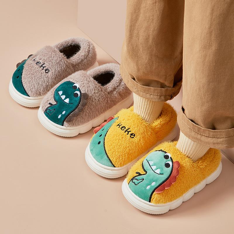 

Dinosaur cute children s slippers bag heel thickened warm indoor baby cotton slippers non-slip autumn and winter slippers women 34-35