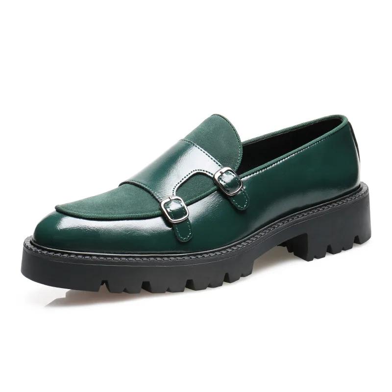 

Fashion Men s Casual Leather Shoes Men Classic British Style Monk Loafers Mens Slip on Thick Sole Heightened Shoe Patchwork New for daily use 44