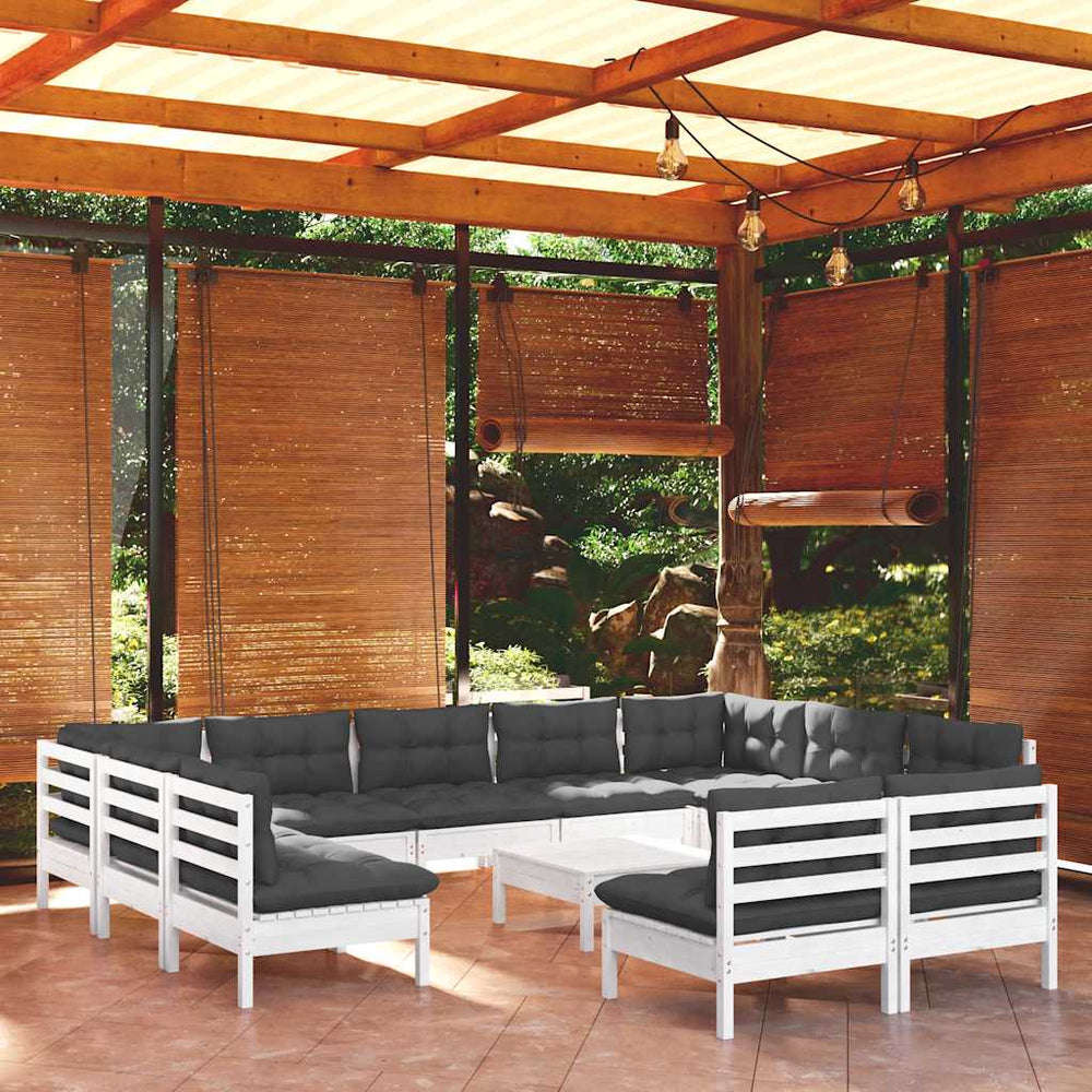 Salon de jardin 12 pcs avec coussins  bois de pin solide