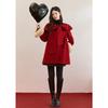 Festive Red 100% Merino Wool Cape Collar Coat with Fox Fur Cuffs