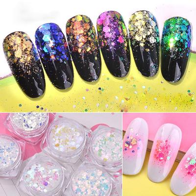 6 Pcs/Set Nail Art Sequins Different Size Glitter Powder Manicure Decoral Tips Polish Nail Stickers Mixed Design Case Set