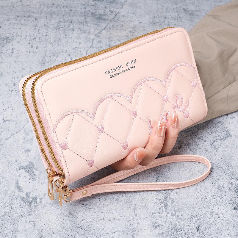 

Women s Fashion Phone & Coin Purse: Embroidery Thread Clutch with Zipper & Wallet розовый