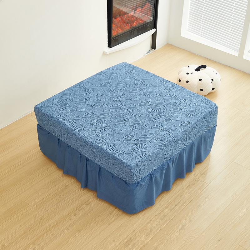 Elastic Jacquard Velvet Footstool Cover House Pouf Stool Ottoman Cover Living Room Furniture Protector Sofa Cover With Skirt