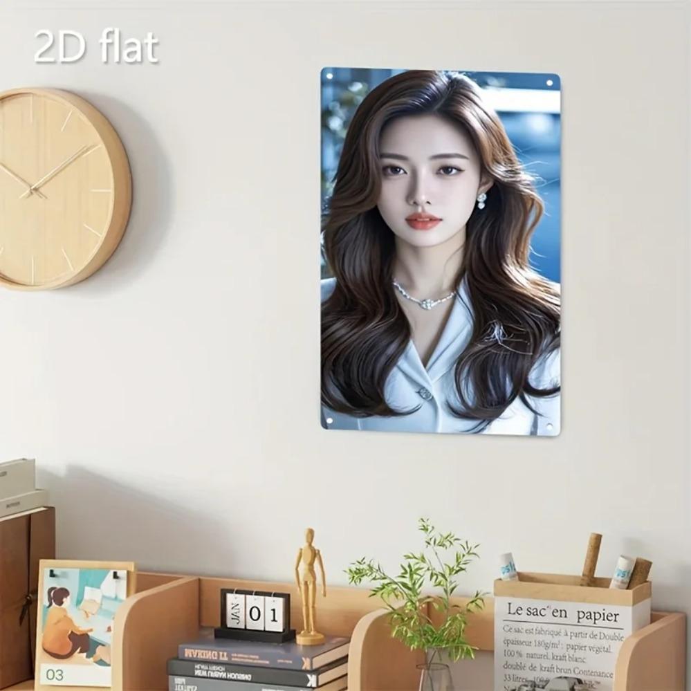 Segno Artistico da Parete, Poster Profilo Viso Donna Elegante, Bellezza Coreana Decorazione Metallica per la Casa
