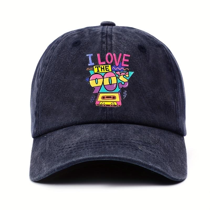 I Love The 90s Cassette Print Baseball Cap Vintage Washed Cotton Adjustable Casual Cap