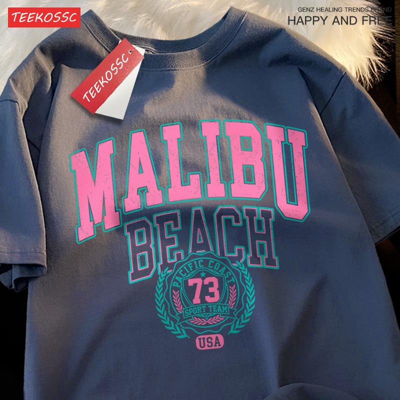 Malibu Beach Simple Letter Printing Print Men Women Top Fashion T Shirt Cotton Loose T-Shirt Casual O-Neck Clothes Oversize Top
