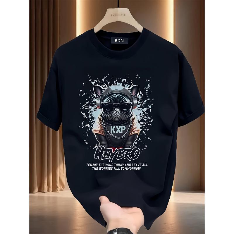 European Size Heavy Trendy Brand   Short-sleeved T-shirt for Men's Summer Korean Printed Casual Versatile Tops for Men