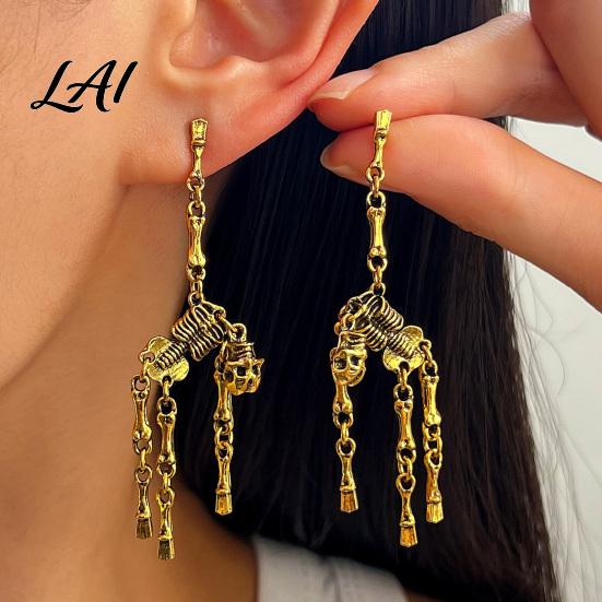 Gift for Halloween Lovers 1 Pair Gothic Skeleton Earrings Women Spooky Articulated Skull Niche Personalized Jewelry Dangle Jewelry Punk Party