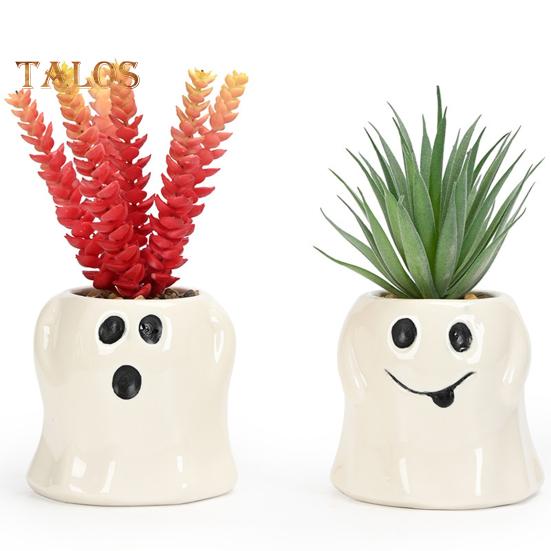 Ghost Planter Ceramic Cute Ghost Flowerpot Halloween Ghost Pot with Funny Expressions Gift for Succulent Lovers