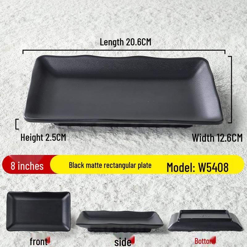 

Black Matte Melamine Rectangular Drop-Resistant Plate for BBQ and Sides Standard