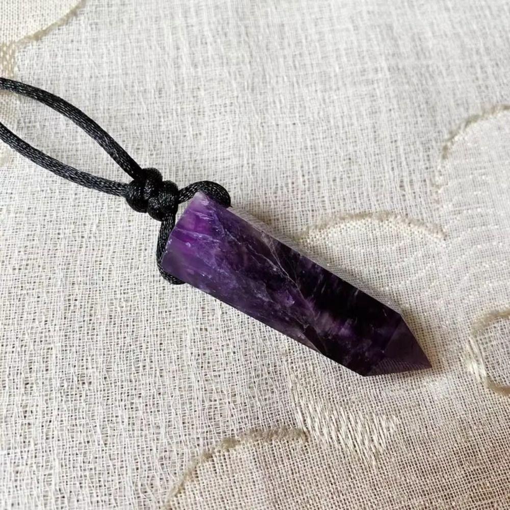 Adjustable Rope Pendulum Necklace Hexagonal Stone Pendant Natural Crystal Necklace Sweater Chain